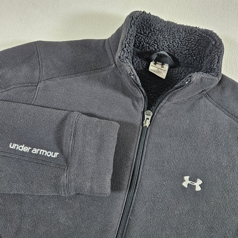 Under Armour Fleece Jacket Womens Medium Black Sherpa Lined Full Zip Mock Neck
